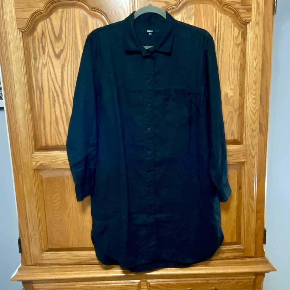 Quince 100% European Linen Shirt Dress Womens Black Button Up Long Sleeve S